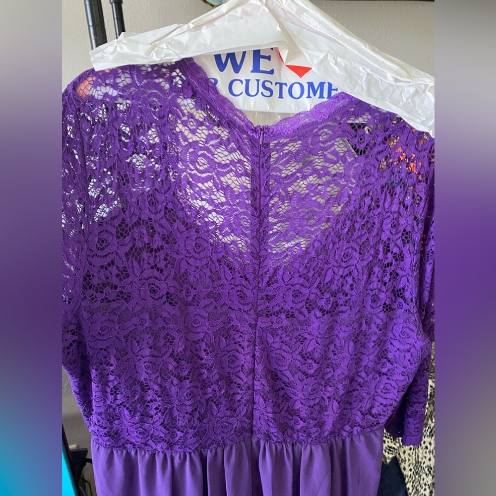 purple long lace dress 3/4length sleeves